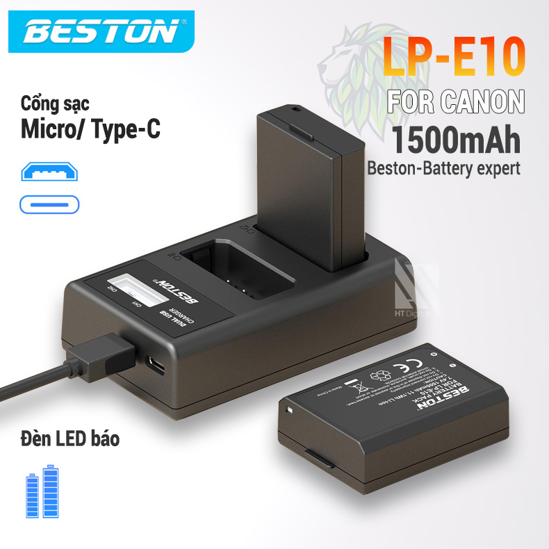 Pin Canon LP-E10 1500mAh cho máy ảnh Canon 3000D 1500D 1300D 1200D 1100D Rebel T3 T5 T6 Kiss X50 X70