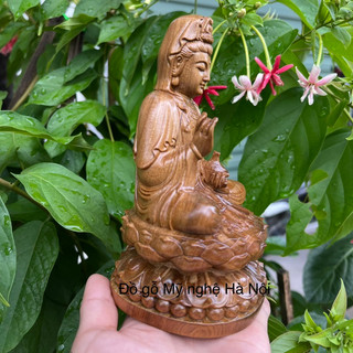 Tượng phật bà quan âm gỗ bách thơm (tặng miếng dán taplo)