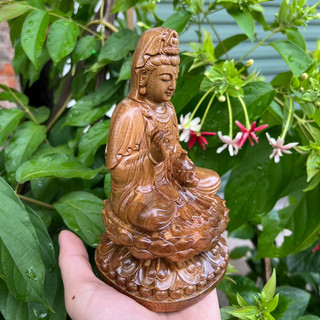 Tượng phật bà quan âm gỗ bách thơm (tặng miếng dán taplo)
