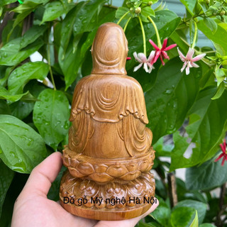 Tượng phật bà quan âm gỗ bách thơm (tặng miếng dán taplo)
