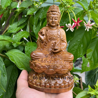 Tượng phật bà quan âm gỗ bách thơm (tặng miếng dán taplo)