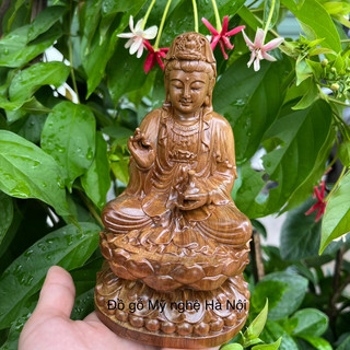 Tượng phật bà quan âm gỗ bách thơm (tặng miếng dán taplo)