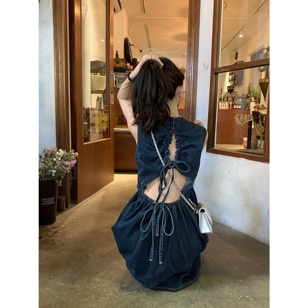 Đầm Denim Dáng Dài Hở Lưng Xinh Xắn Freesize - ANN CLOTHING