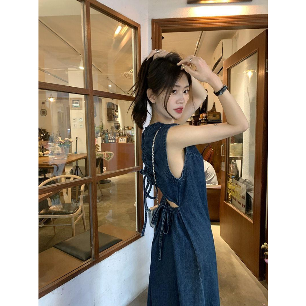 Đầm Denim Dáng Dài Hở Lưng Xinh Xắn Freesize - ANN CLOTHING