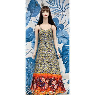 Đầm maxi thổ cẩm thắt nơ lưng - Orale