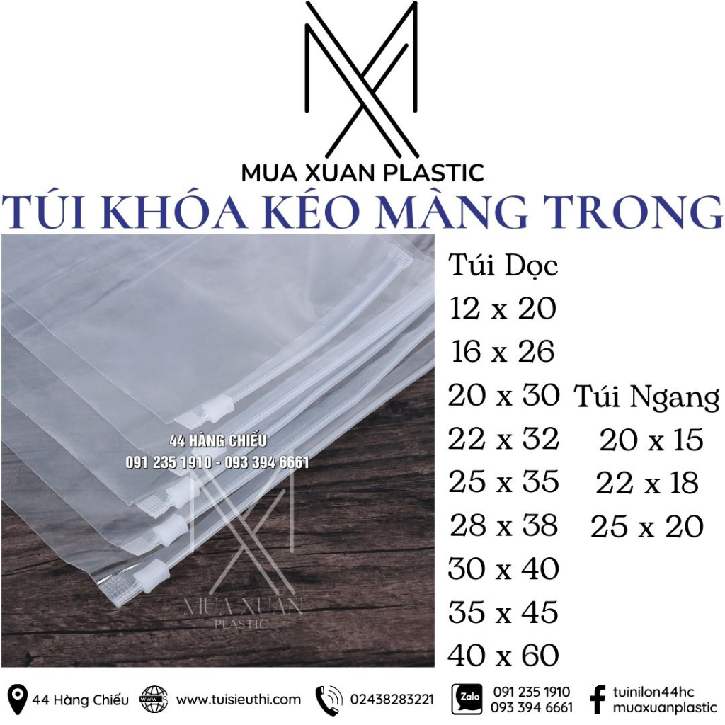 Túi ziplock có khóa kéo,Túi zip trong loại đẹp nhiều size dùng gói hàng đựng quần áo giày dép tiện lợi. Hàng loại 1 * HN