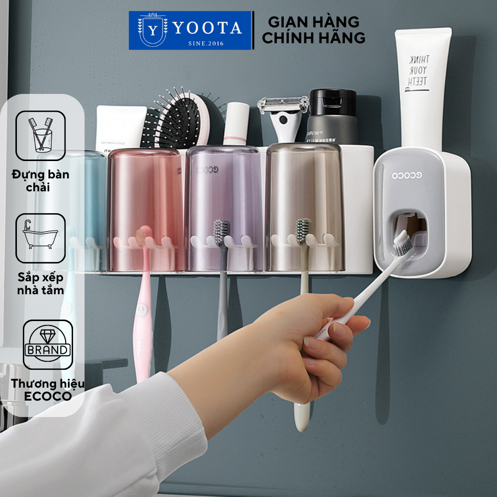 Kệ Để Bàn Chải Kem Đánh Răng 2 Cốc 3 cốc 4 Cốc ECOCO Cao Cấp Không Cần Khoan Tường, Nhả kem Đánh Răn