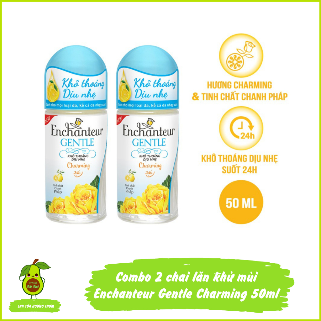 Combo 2 lăn khử mùi Enchanteur Gentle Charming 50ml - Bộ 2 lăn ngăn mùi hương nước hoa kháng khuẩn n