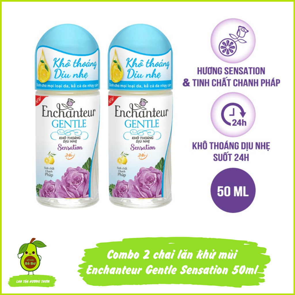 Combo 2 lăn khử mùi Enchanteur Gentle Sensation 50ml - Bộ 2 lăn ngăn mùi hương nước hoa kháng khuẩn 