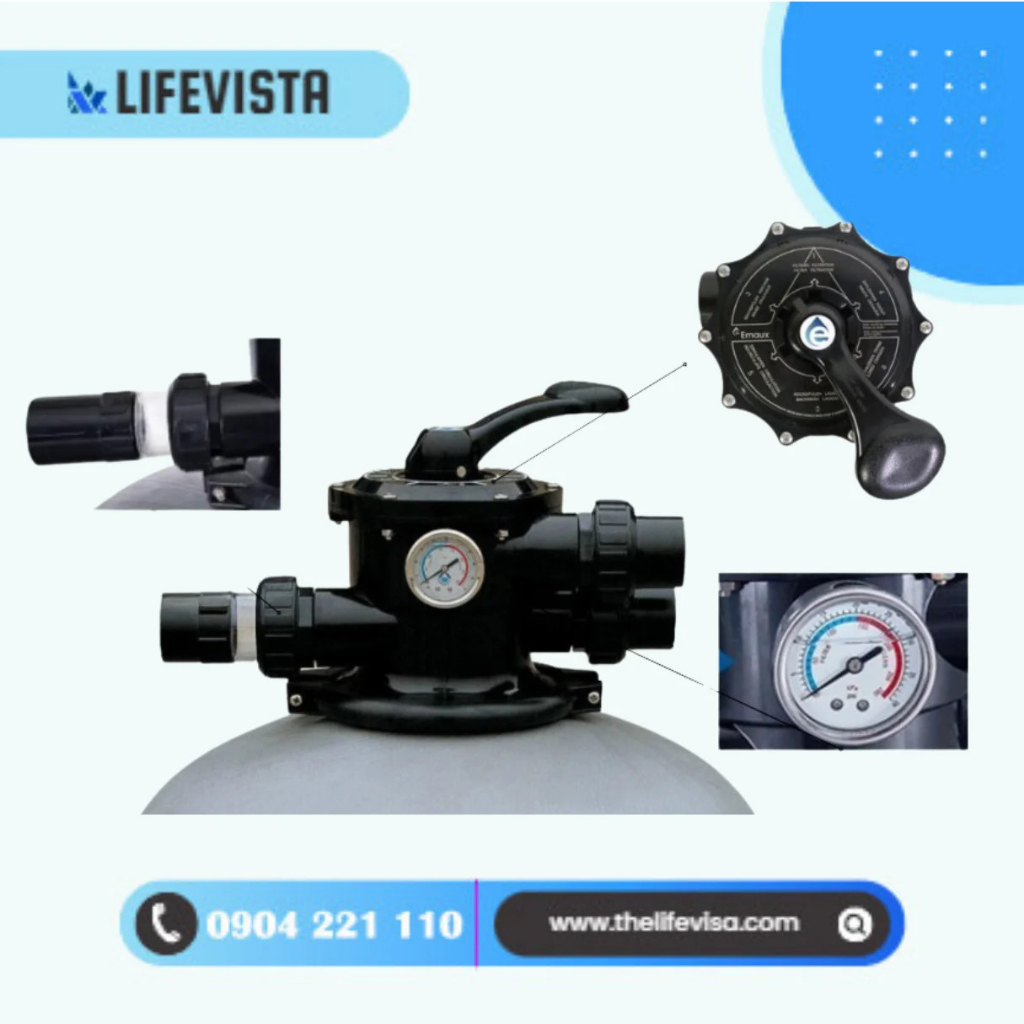 Bình lọc hồ bơi Emaux V700- Công suất 19.5 m3/h , Kèm van đa chiều, bình lọc cát hồ bơi, bình lọc hồ bơi,bình lọc emaux