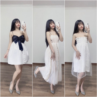 (Sale) Váy đầm 2 dây màu trắng dáng xoè hàng thiết kế mặc đi tiệc, đi đám cưới siêu xinh