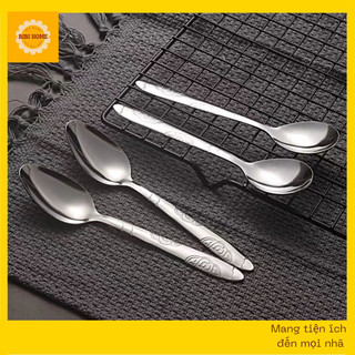 Thìa súp inox 304 ăn cơm nhà bếp, thìa inox vân hoa cao cấp dài