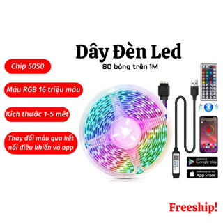 Đèn dây led điều khiển bằng điện thoại trang trí decor phòng, đèn led nháy theo nhạc có 16 triệu màu dài 5m và 3m