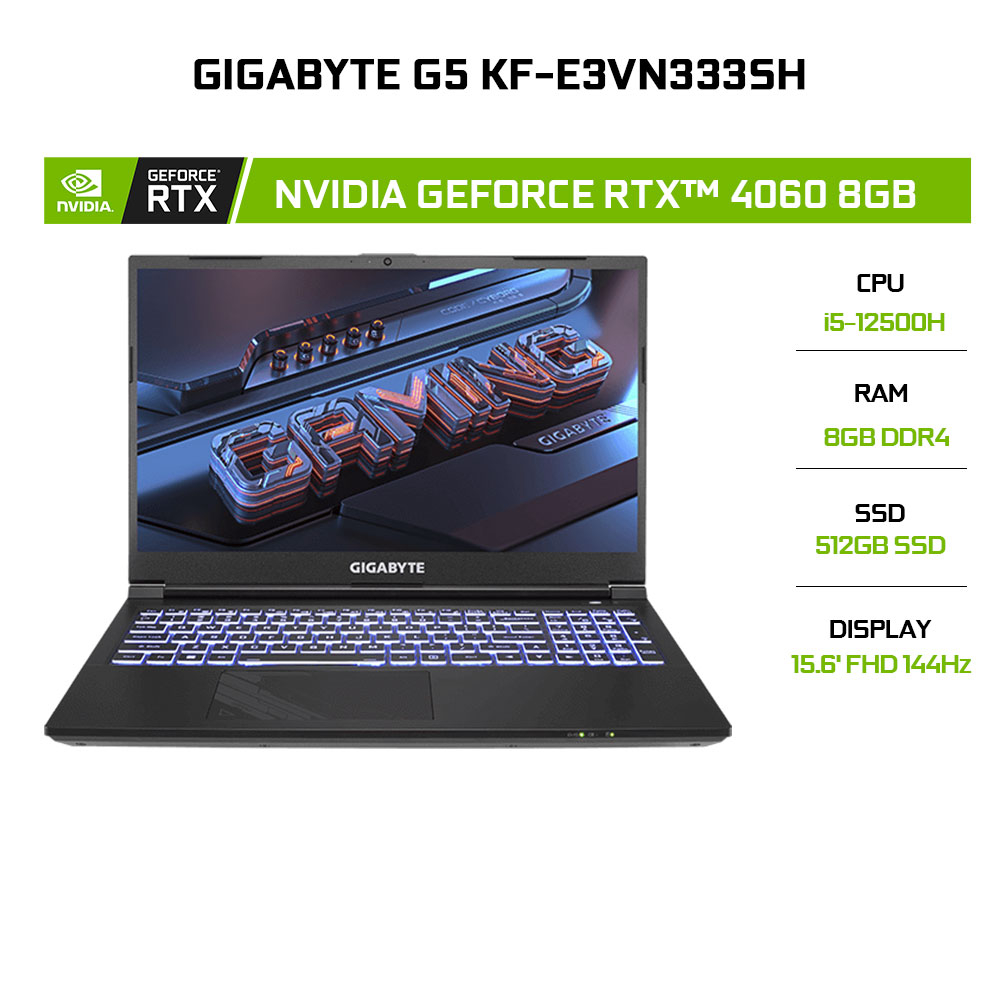 Laptop Gigabyte G5 KF-E3VN333SH (i5-12500H | 8GB | 512GB | RTX™ 4060 8GB | 15.6')