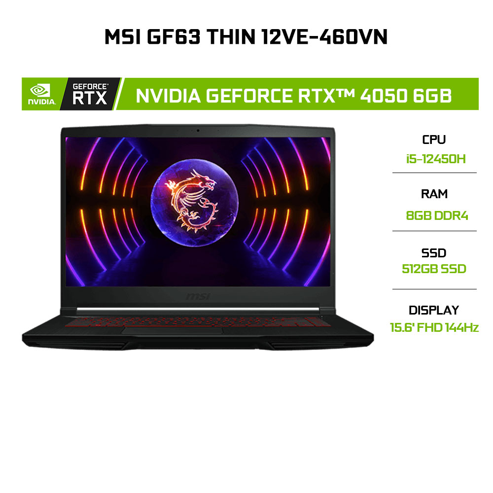 Laptop MSI GF63 Thin 12VE-460VN (i5-12450H | 8GB | 512GB | RTX™ 4050 6GB | 15.6') | BigBuy360 - bigbuy360.vn