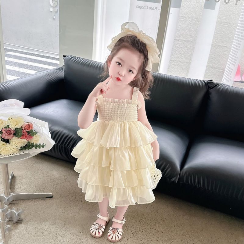 Váy  tầng đính buom nổi sau xinh xắn tiểu thư bé gái