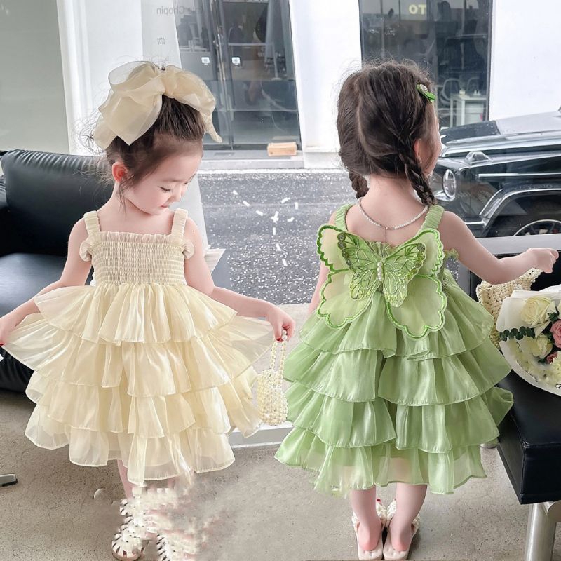 Váy  tầng đính buom nổi sau xinh xắn tiểu thư bé gái