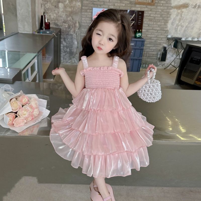 Váy  tầng đính buom nổi sau xinh xắn tiểu thư bé gái