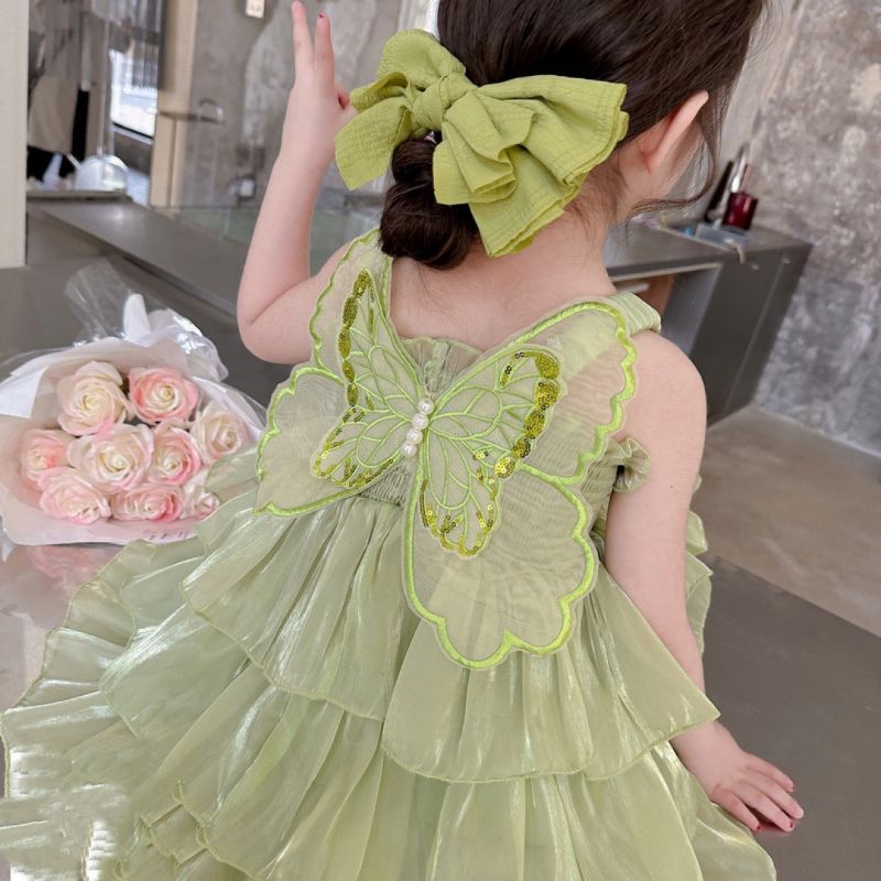 Váy  tầng đính buom nổi sau xinh xắn tiểu thư bé gái