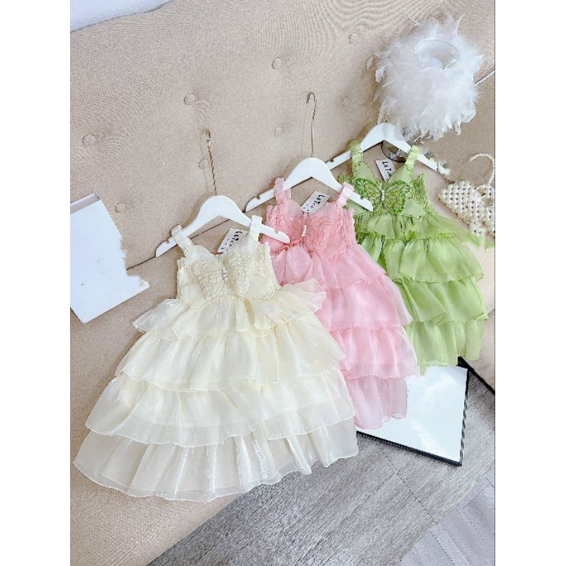 Váy  tầng đính buom nổi sau xinh xắn tiểu thư bé gái