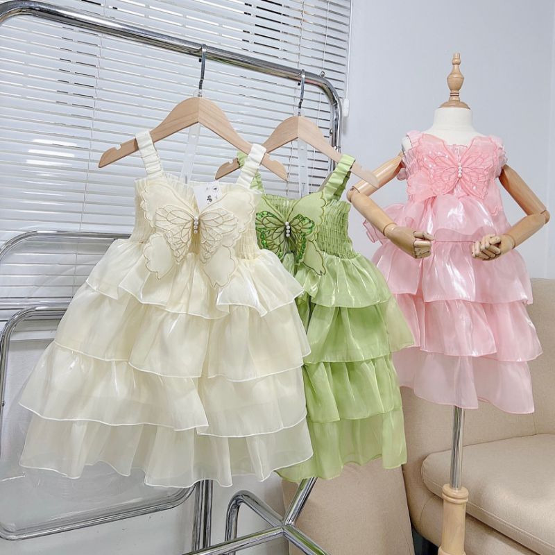 Váy  tầng đính buom nổi sau xinh xắn tiểu thư bé gái