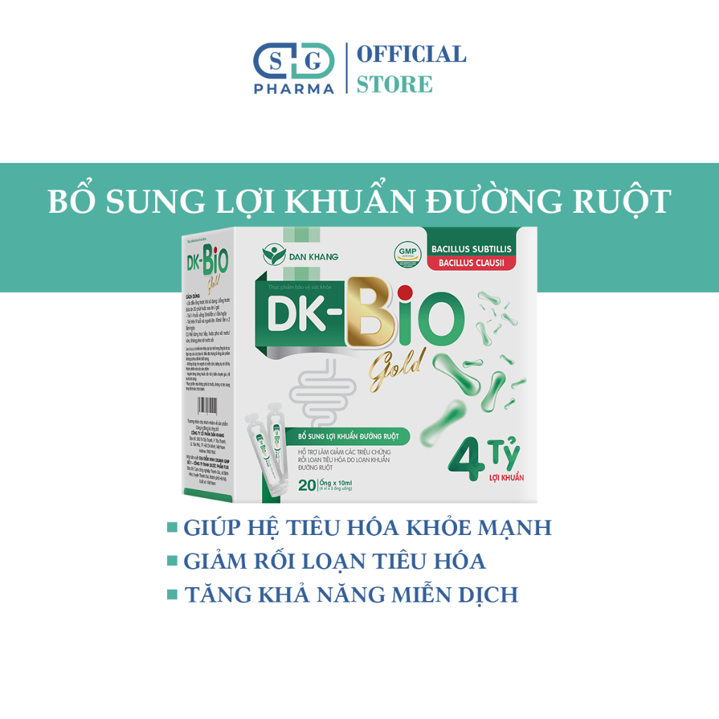 Men Vi Sinh DK-BIO GOLD Bổ Sung Lợi Khuẩn Và Giảm Triệu Chứng Rối Loạn Tiêu Hóa Do Loạn Khuẩn Đường Ruột (Hộp 20 Ống)