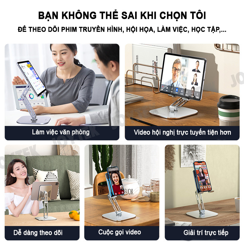 Giá đỡ điện thoại và ipad chất liệu hợp kim nhôm, kệ đỡ máy tính bảng, giá kê bằng kim loại nâng hạ chiều cao gấp gọn