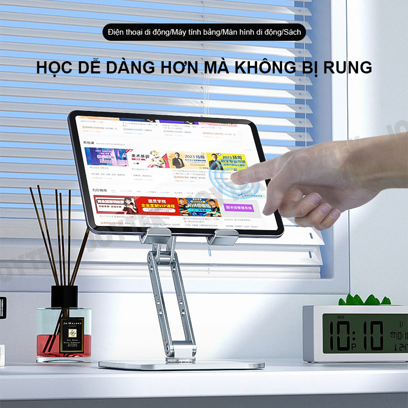 Giá đỡ điện thoại và ipad chất liệu hợp kim nhôm, kệ đỡ máy tính bảng, giá kê bằng kim loại nâng hạ chiều cao gấp gọn