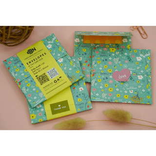 Bì thư giấy hoa 80×80mm, xấp 4 cái, kèm sticker