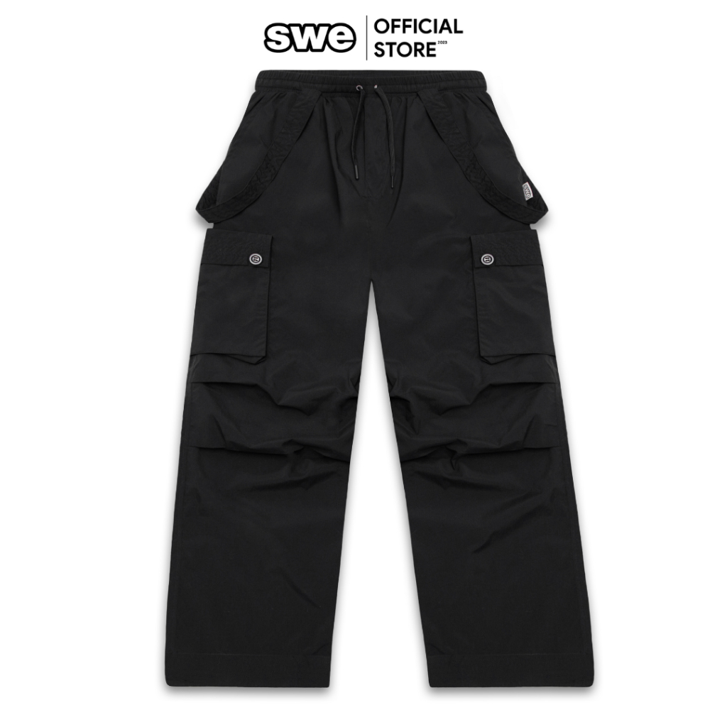 Quần Dù Ống Rộng Tôn Dáng Unisex SWE TECHNO PANTS - Đen