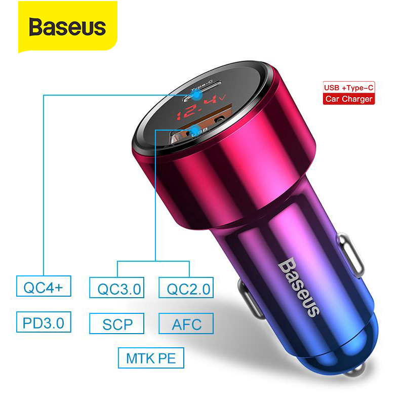 Tẩu sạc nhanh ô tô Baseus 45w PD 2 cổng chuẩn QC3.0 hiển thị Led thông số cho xe hơi Baseus Magic Series Quick Charge
