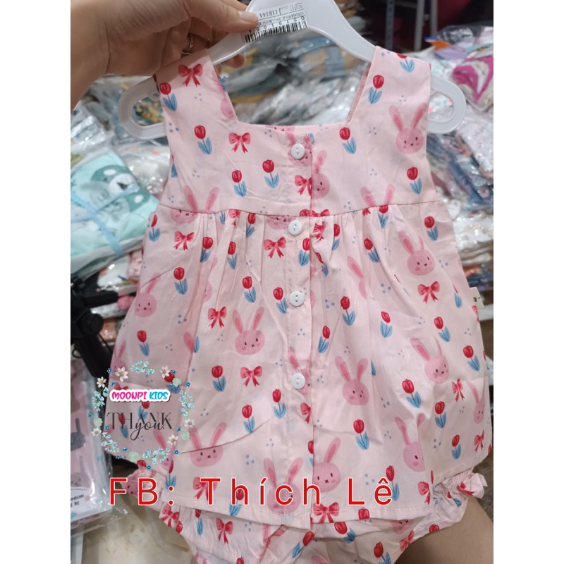 Bộ ba lỗ cho bé gái áo dáng babydoll quần nhún bèo dễ thương
