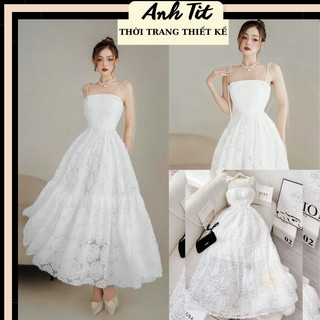 Đầm Dự Tiệc Ren 2 Dây Dáng Xoè Màu Trăng, Váy Thiết Kế 2s Cúp Ngực Dáng Xoè Dự Tiệc Siêu Xinh - vay.hot.trend