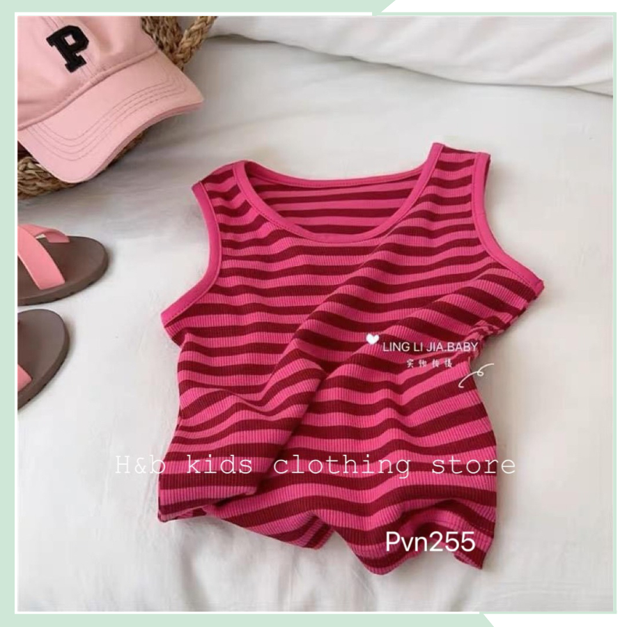 Set mùa hè bé gái, bộ yếm lệch kaki kèm áo thun tăm cho bé gái BBG74