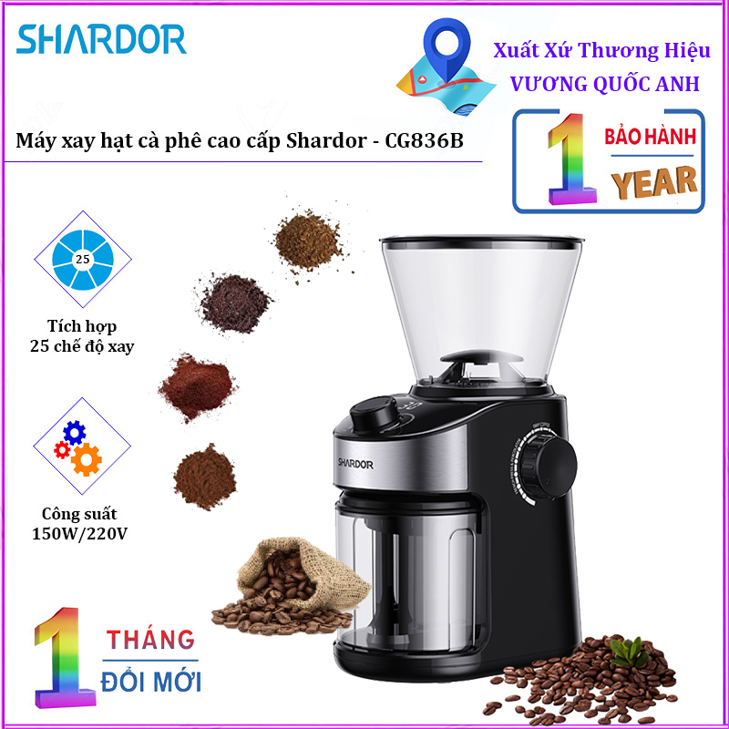 [BH 12 THÁNG] Máy xay hạt cà phê cao cấp Shardor CG836B
