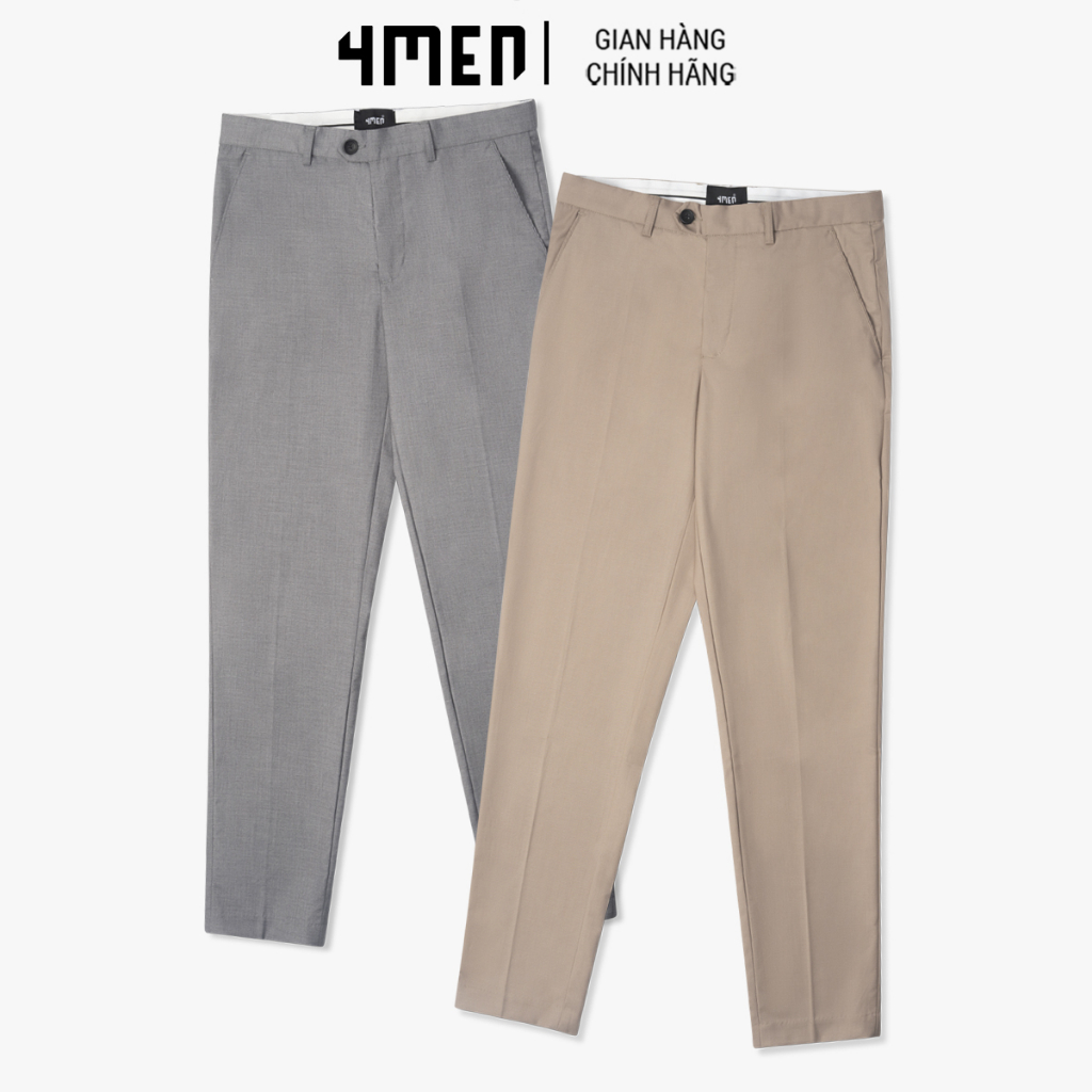 Quần Tây Nam Trơn Slimfit Tem Inox 4MEN QT054 tôn dáng trẻ trung, vải mềm, co giãn thoải mái, khóa kéo, cúc tiện dụng