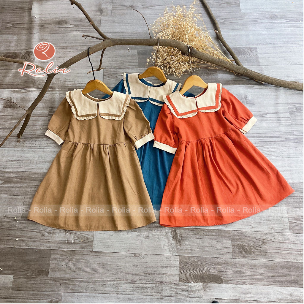 Váy bé gái cổ thủy thủ ROLIA chất vải Linen 100% tự nhiên thấm hút mồ hôi cực tốt V20 V18
