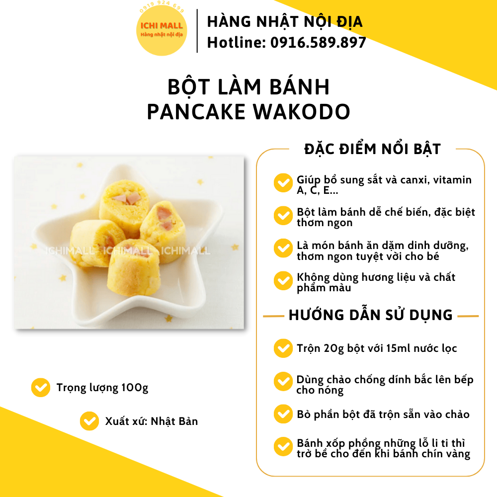 Bột làm bánh pancake/hotcake trộn sẵn Wakodo Cho bé 9m+