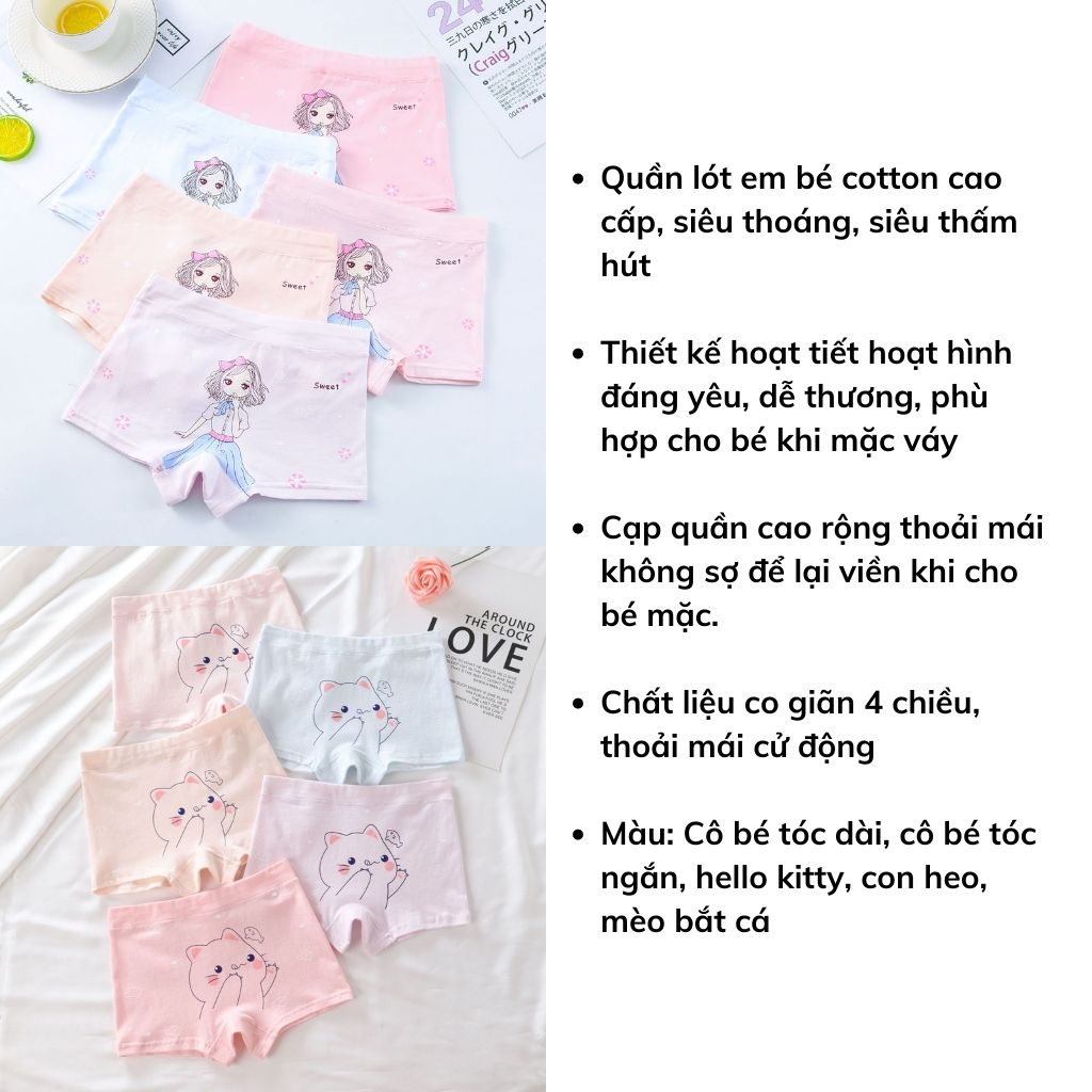 Quần Lót Bé gái Cotton thoáng khí thấm hút tốt, Quần Chíp trẻ em họa tiết siêu cute đáng yêu LANIXA L5502