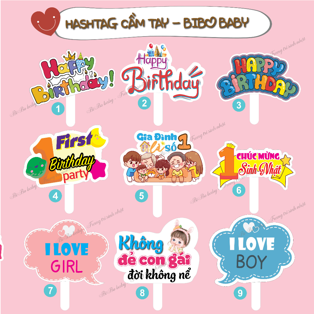Hashtag sinh nhật cầm tay hàng thiết kế - BiBo baby