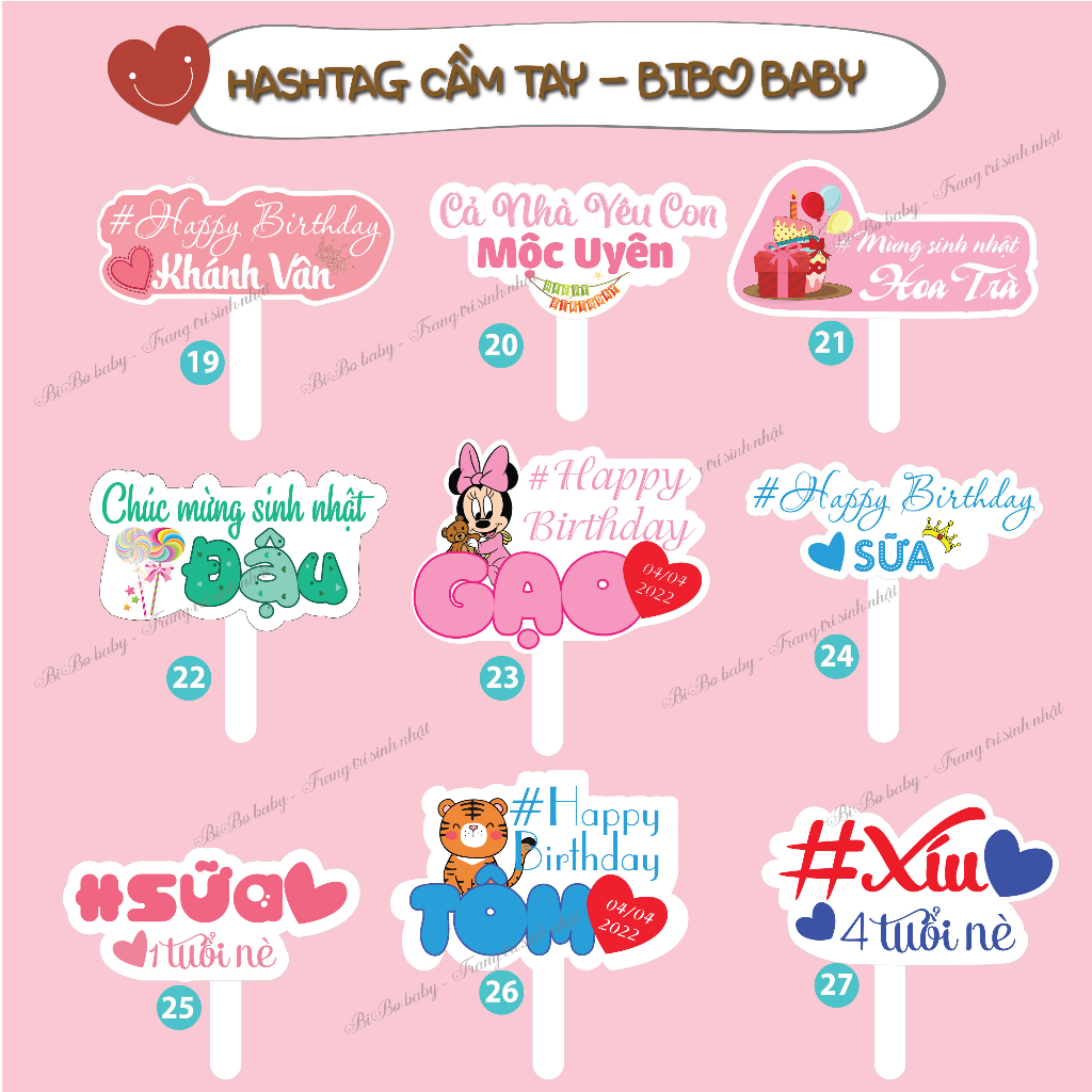 Hashtag sinh nhật cầm tay hàng thiết kế - BiBo baby
