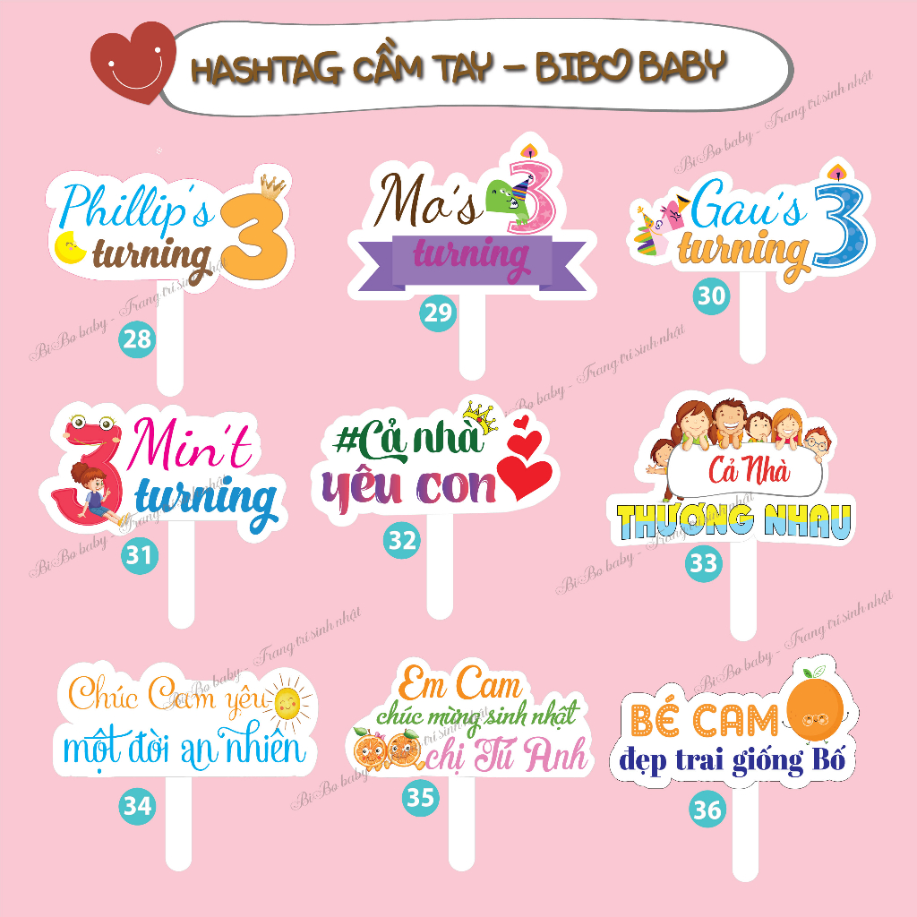 Hashtag sinh nhật cầm tay hàng thiết kế - BiBo baby