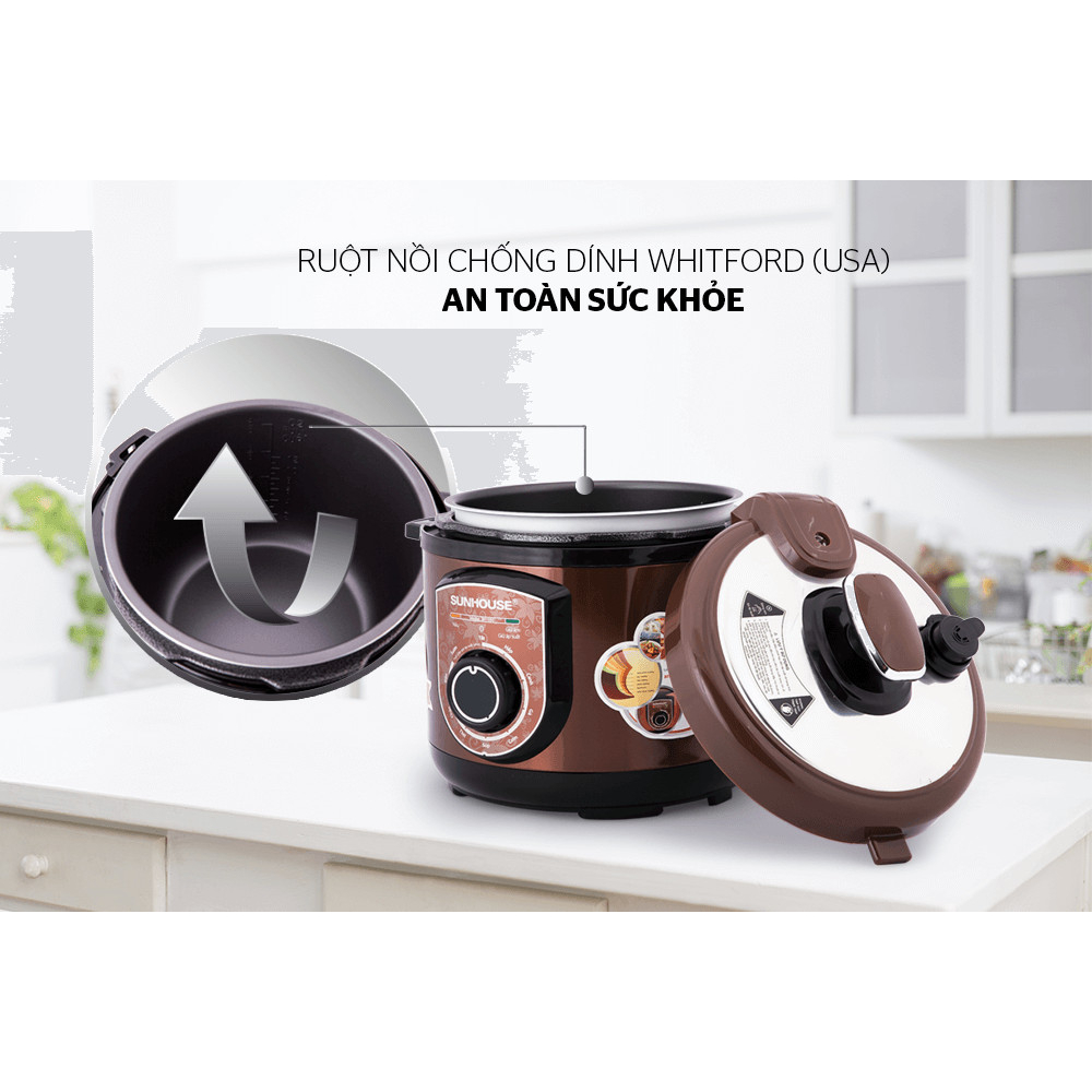 Nồi áp suất điện đa năng SUNHOUSE SHD1550 / SHD1552 - 900W, Dung tích 5L, Bảo Hành Chính Hãng