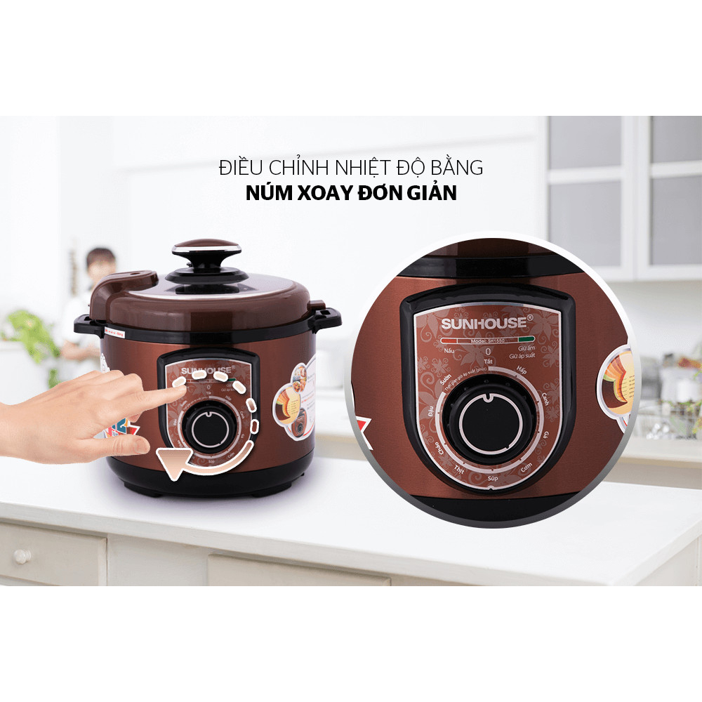 Nồi áp suất điện đa năng SUNHOUSE SHD1550 / SHD1552 - 900W, Dung tích 5L, Bảo Hành Chính Hãng
