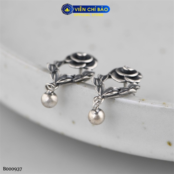 Bông tai bạc nữ hoa hồng bi chất liệu bạc Thái 925 thời trang phụ kiện trang sức Viễn Chí Bảo B000937