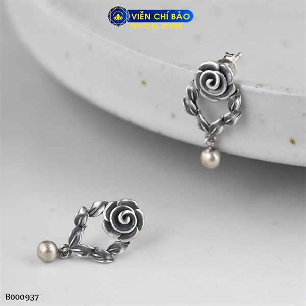 Bông tai bạc nữ hoa hồng bi chất liệu bạc Thái 925 thời trang phụ kiện trang sức Viễn Chí Bảo B000937