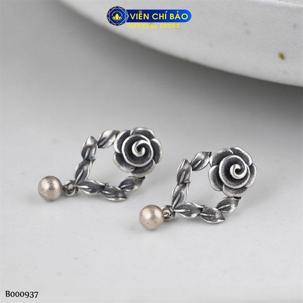 Bông tai bạc nữ hoa hồng bi chất liệu bạc Thái 925 thời trang phụ kiện trang sức Viễn Chí Bảo B000937
