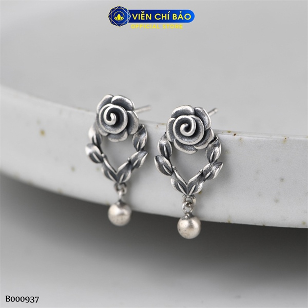Bông tai bạc nữ hoa hồng bi chất liệu bạc Thái 925 thời trang phụ kiện trang sức Viễn Chí Bảo B000937