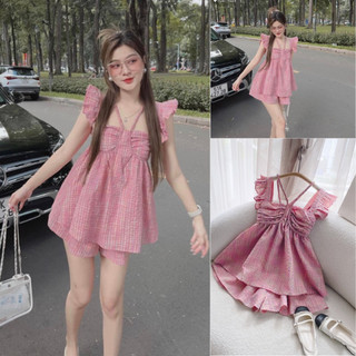Set áo babydoll cánh tiên, Set bộ đùi cánh tiên chất đũi thoáng mát, đồ bộ nữ xinh xắn mặc nhà FREESIZE 55kg