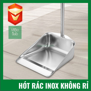Ky Hót Rác Inox Thép Không Rỉ Tay Cầm Cán Dài 100cm Rộng 25cm 28cm Độ Dày 1ly Có Móc Treo Tường